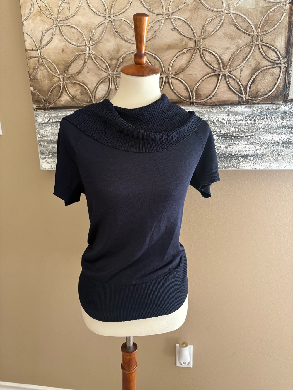 Ann Taylor Navy Short-Sleeve Cowl Neck Sweater